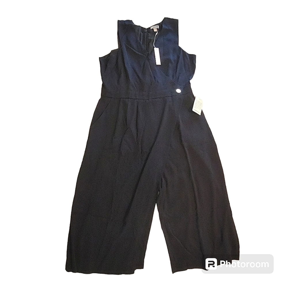 Chelsea28 Navy Faux Wrap Crop Jumpsuit XXL - Picture 4 of 15